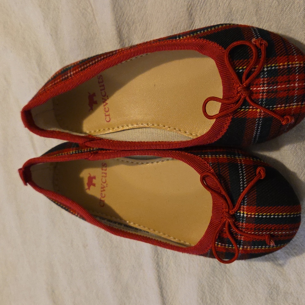 Crewcuts Red Tartan Girls Ballet Flats Size 8 New Without Tags